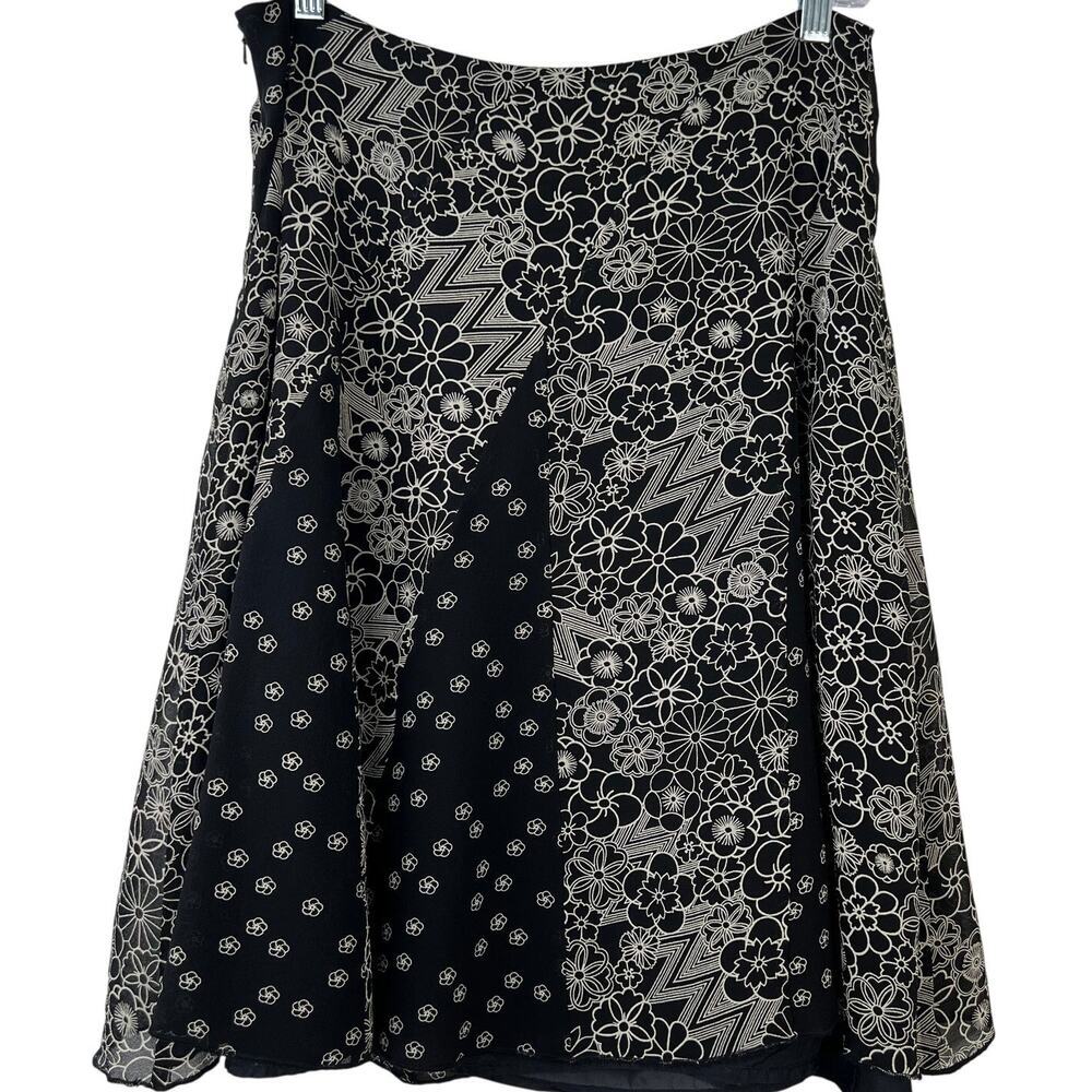 IDEOLOGY Vintage Womens 100% Silk Black Y2K Skirt Floral Whimsy Goth 90's Size 6